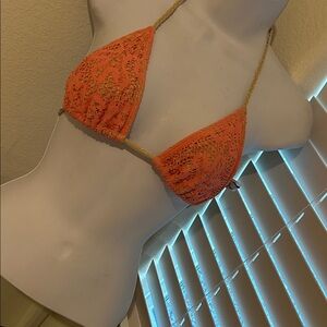 Free People Coral Crochet Bikini Top Only